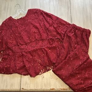 Seven Karat Jewel Red Sequins Skirt Set Sz 3X Modest Church Outfit Peplum Cape